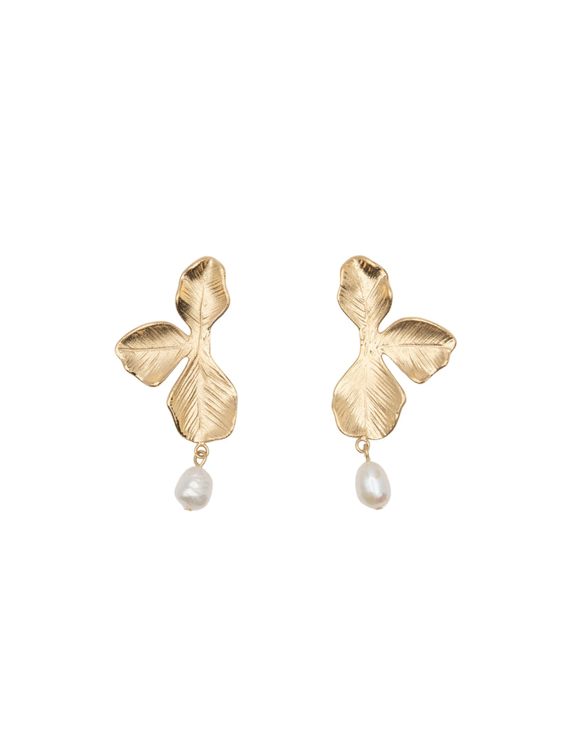 Mocha Soraya Half Floral with Pearl Earring - Gold | Mocha Australia