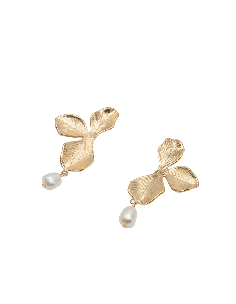 Mocha Soraya Half Floral with Pearl Earring - Gold | Mocha Australia