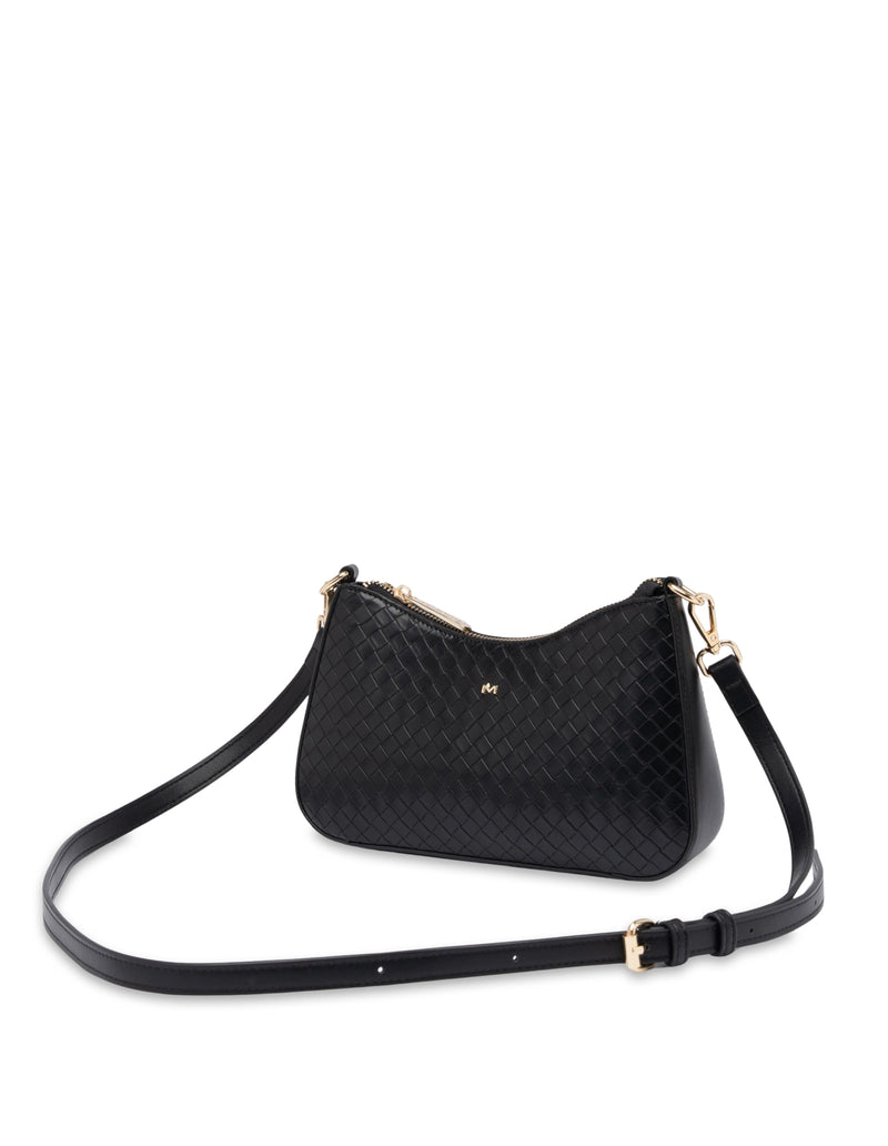 Mocha Lucy Woven Crossbody Bag - Black