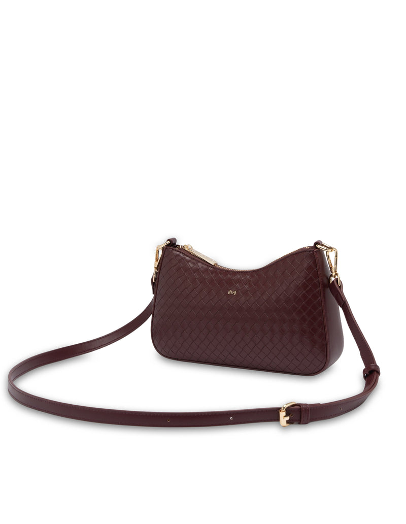 Mocha Lucy Woven Crossbody Bag - Burgundy