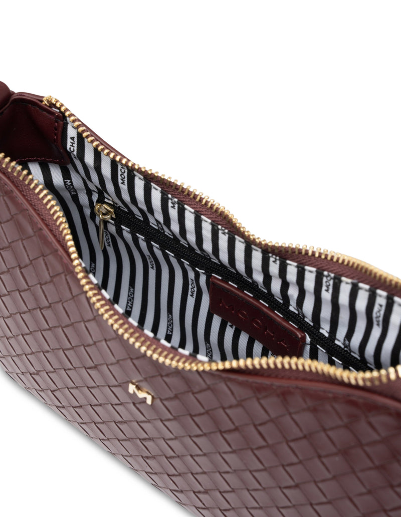 Mocha Lucy Woven Crossbody Bag - Burgundy