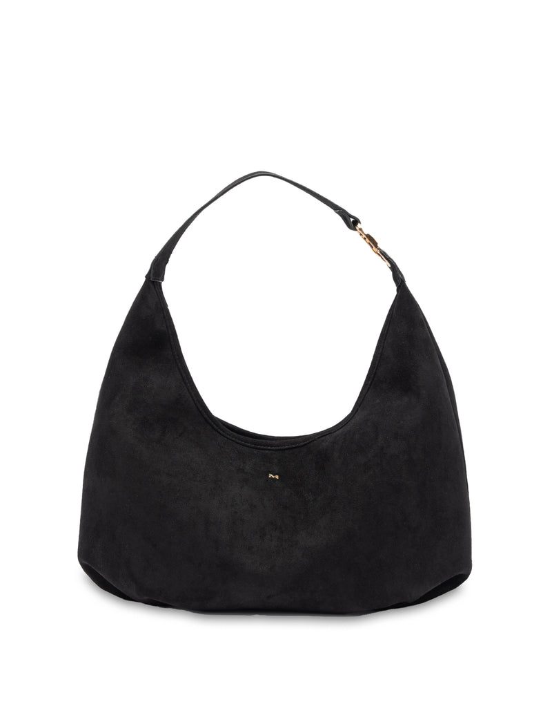 Mocha June Suede Hobo Bag - Black