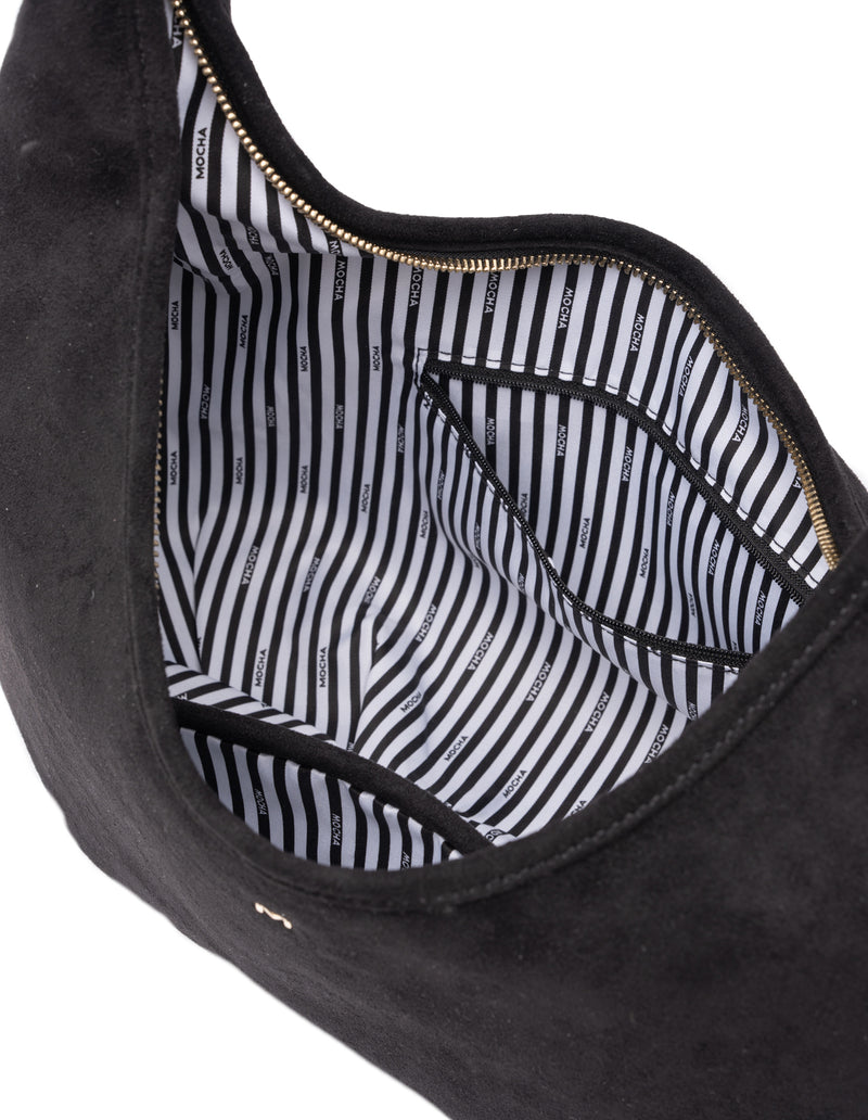 Mocha June Suede Hobo Bag - Black