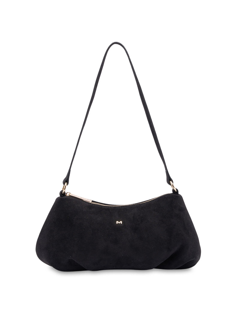 Mocha June Suede Shoulder Bag - Black