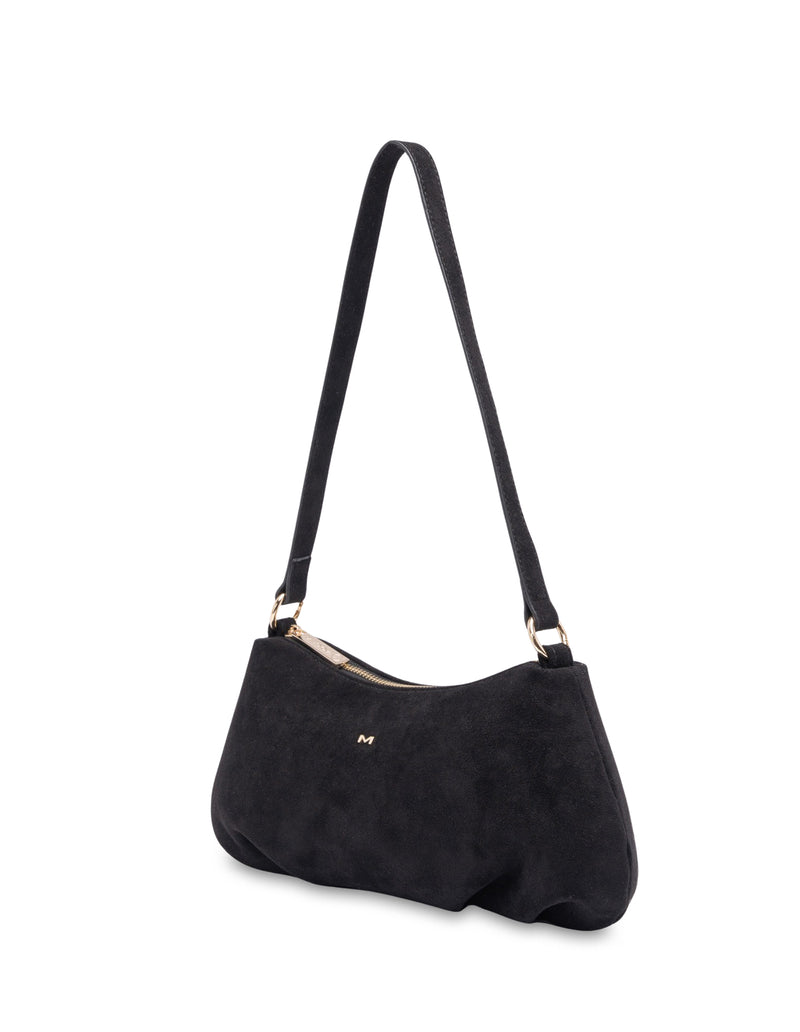 Mocha June Suede Shoulder Bag - Black
