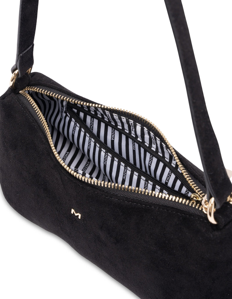 Mocha June Suede Shoulder Bag - Black