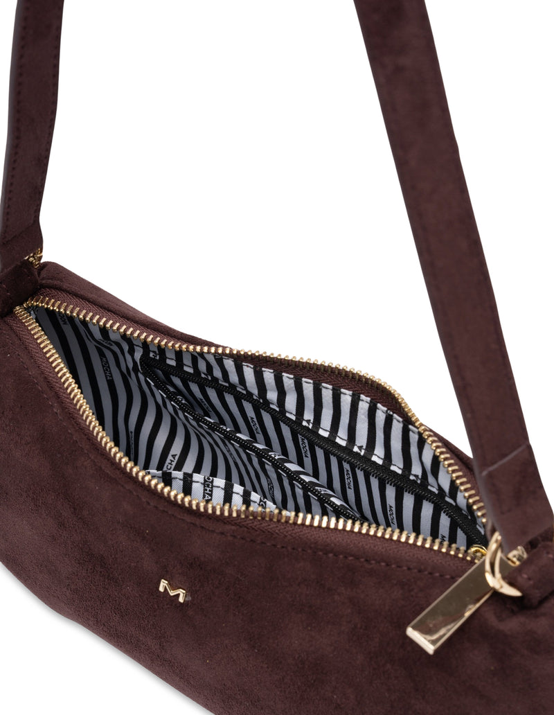 Mocha June Suede Shoulder Bag - Burgundy
