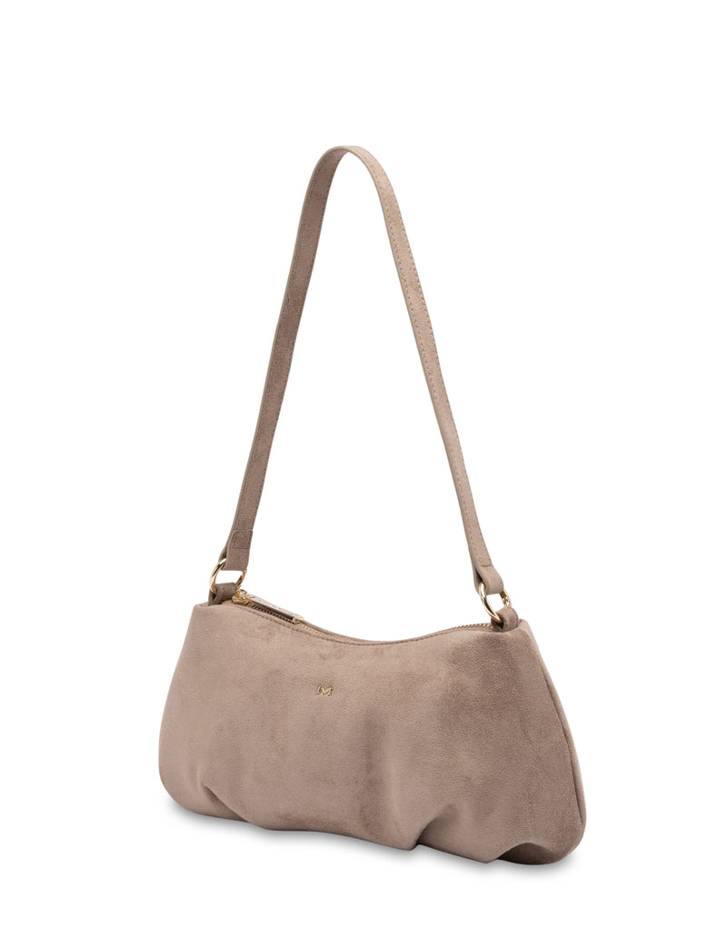 Mocha June Suede Shoulder Bag - Taupe