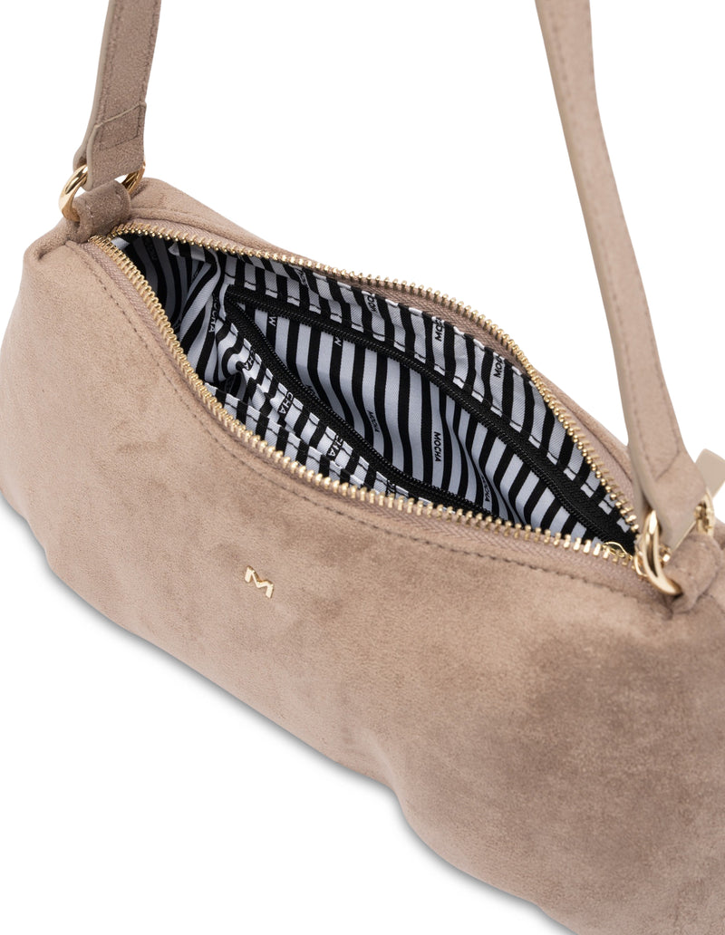 Mocha June Suede Shoulder Bag - Taupe