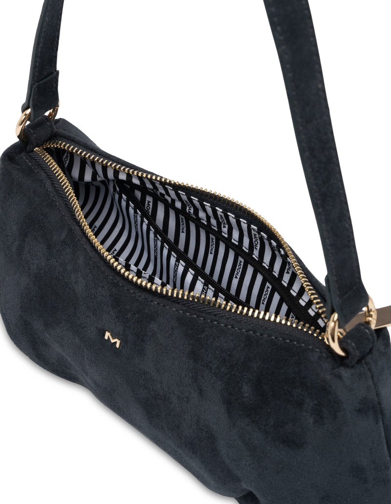 Mocha June Suede Shoulder Bag - Navy