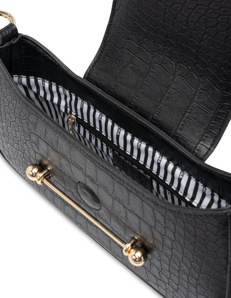 Mocha Alexis Crossbody Bag - Black Croc