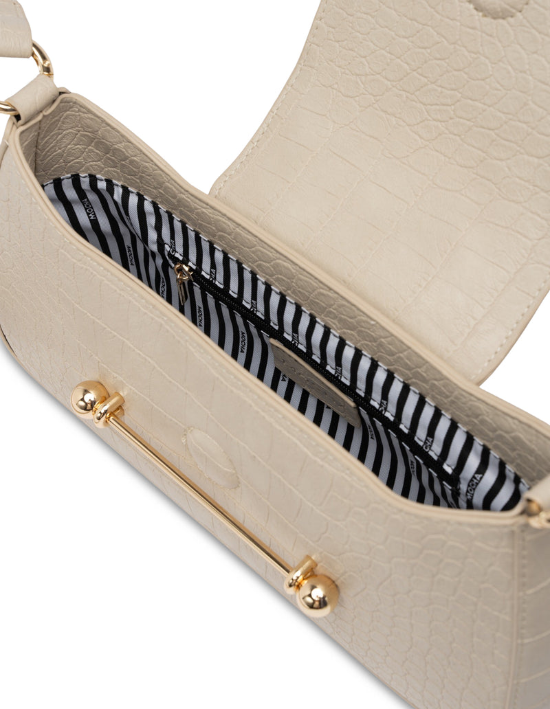 Mocha Alexis Crossbody Bag - Beige Croc