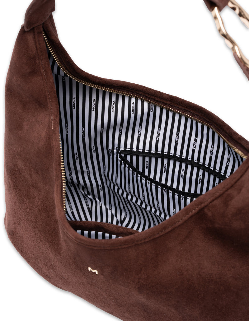 Mocha June Suede Hobo Bag - Choc