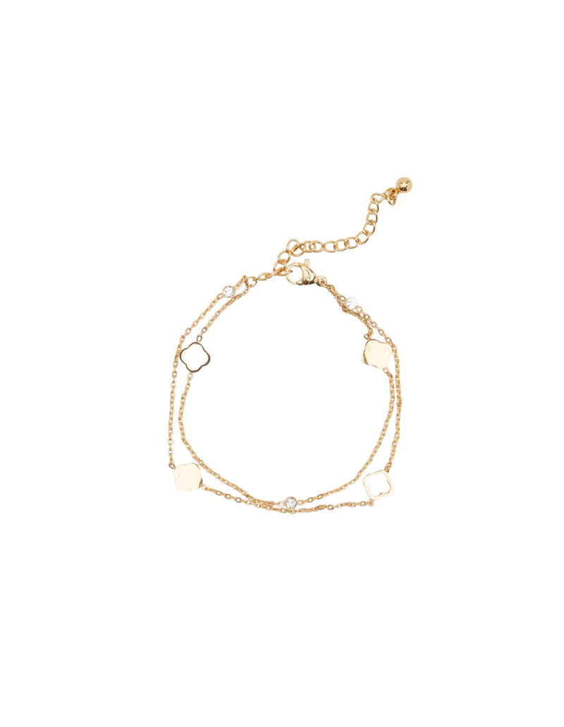 Mocha Dakota Double Clover Bracelet - Gold