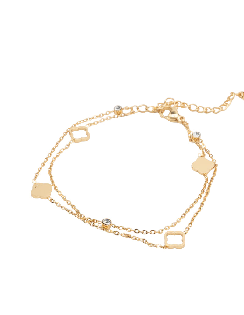 Mocha Dakota Double Clover Bracelet - Gold