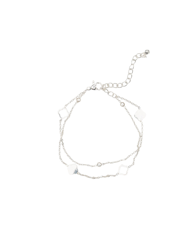 Mocha Dakota Double Clover Bracelet - Silver
