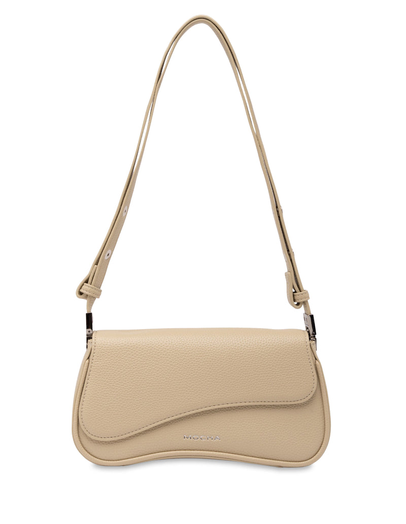 Mocha Zoe Wavy Baguette Shoulder Bag - Sage