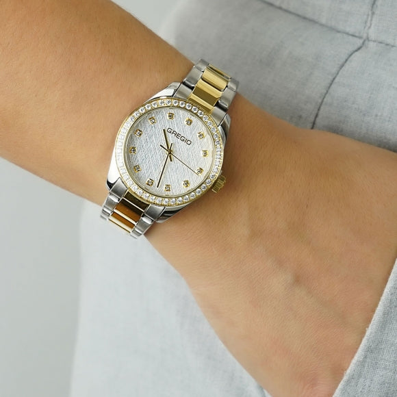 Gregio Nova Watch Two Tone White Face - Gold/Silver