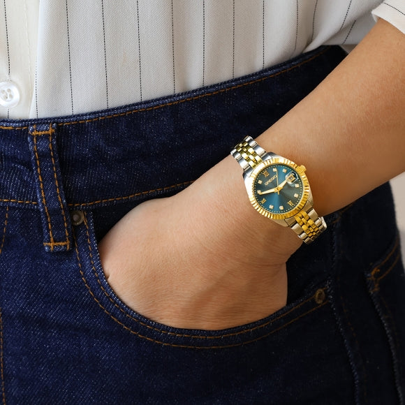 Gregio Mallory Petit Watch Two Tone/Blue Face - Silver/Gold