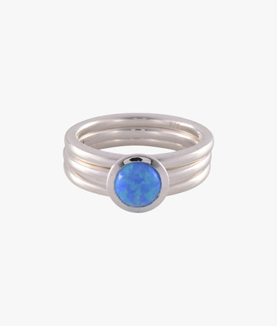 Von Treskow 3 Stack Ring w/ Blue Czelline Opal - Silver | Mocha Australia