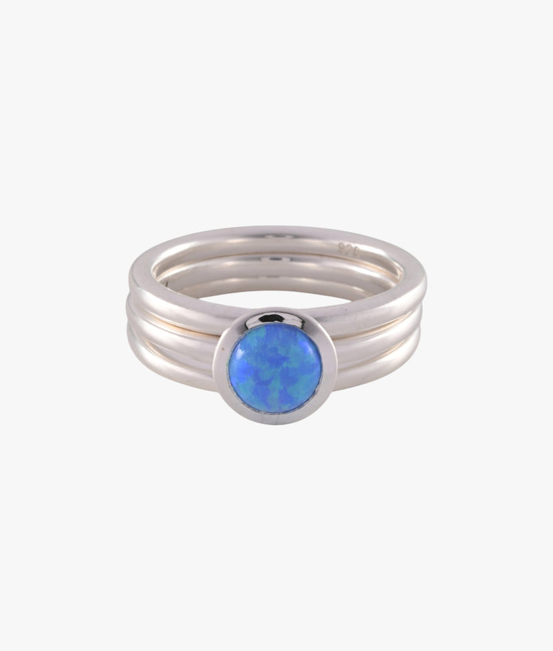 Von Treskow 3 Stack Ring w/ Blue Czelline Opal - Silver | Mocha Australia