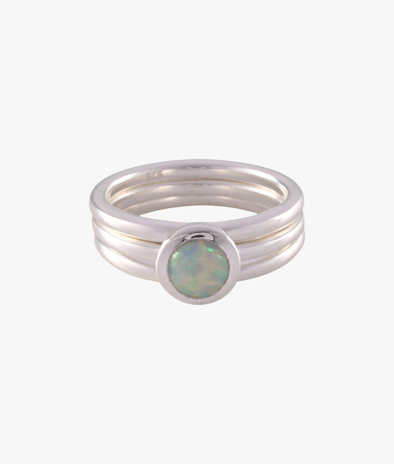 Von Treskow 3 Stack Ring w/ White Czelline Opal - Silver | Mocha Australia
