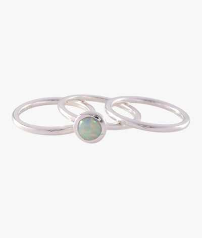 Von Treskow 3 Stack Ring w/ White Czelline Opal - Silver | Mocha Australia