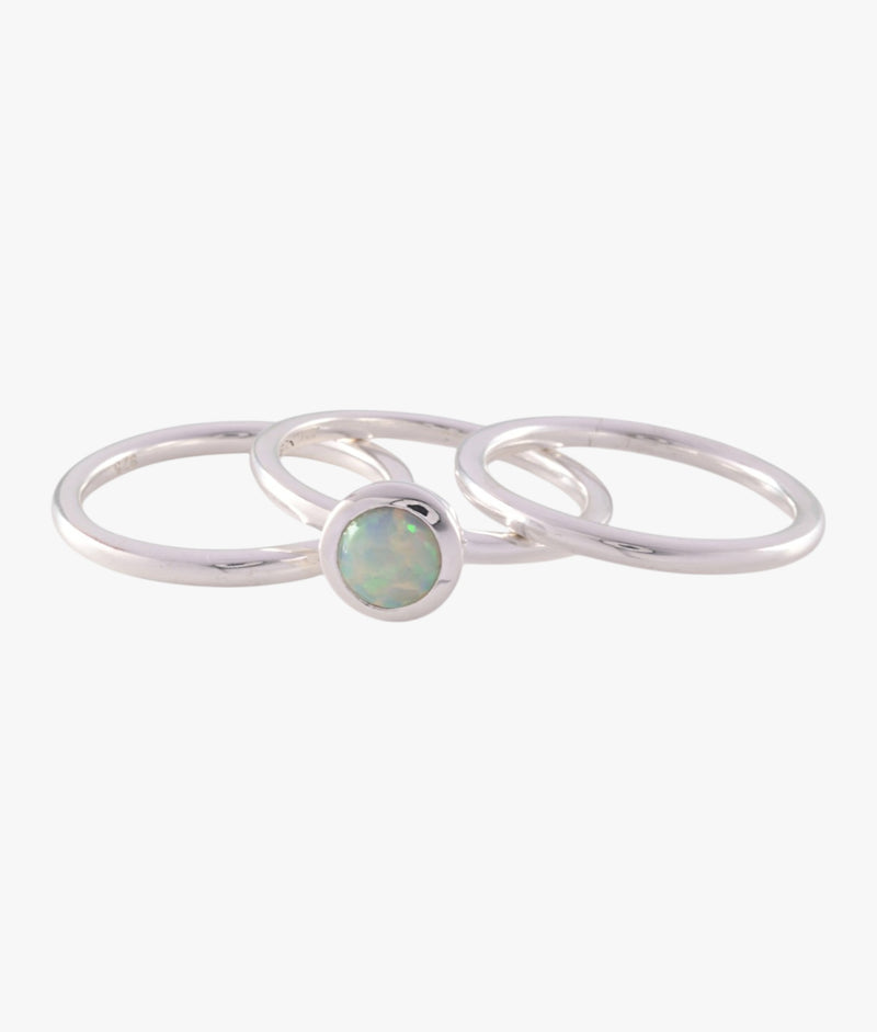 Von Treskow 3 Stack Ring w/ White Czelline Opal - Silver | Mocha Australia