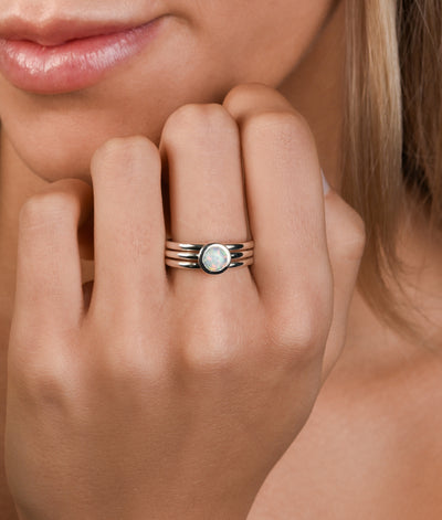 Von Treskow 3 Stack Ring w/ White Czelline Opal - Silver | Mocha Australia
