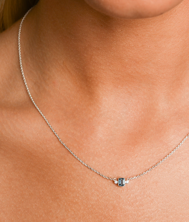 Von Treskow Fine Chain Necklace w/ London Blue Topaz - Silver | Mocha Australia