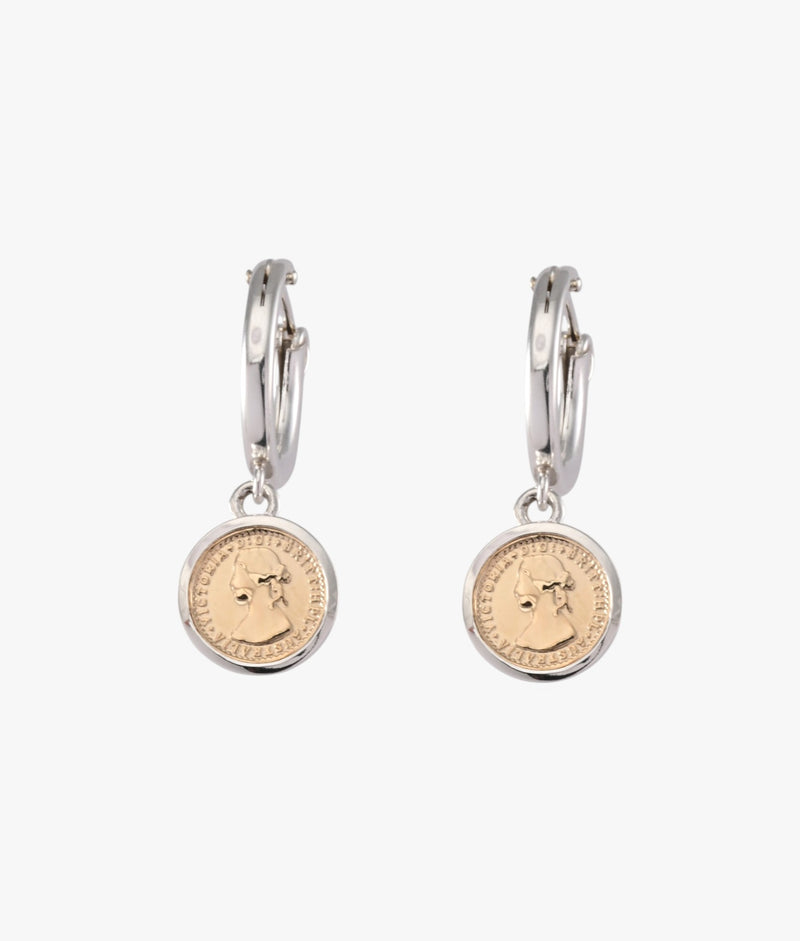 Von Treskow Hinged Hoops w/ Gold Filled Nano Token - Silver/Gold | Mocha Australia