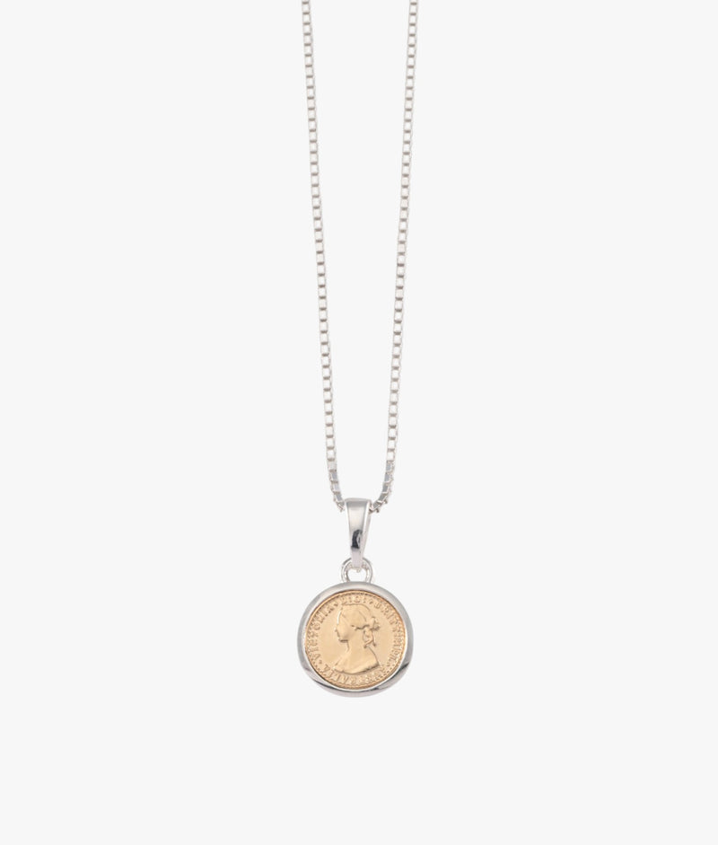 Von Treskow Box Chain Necklace w/ Gold Filled Nano Token - Silver/Gold | Mocha Australia
