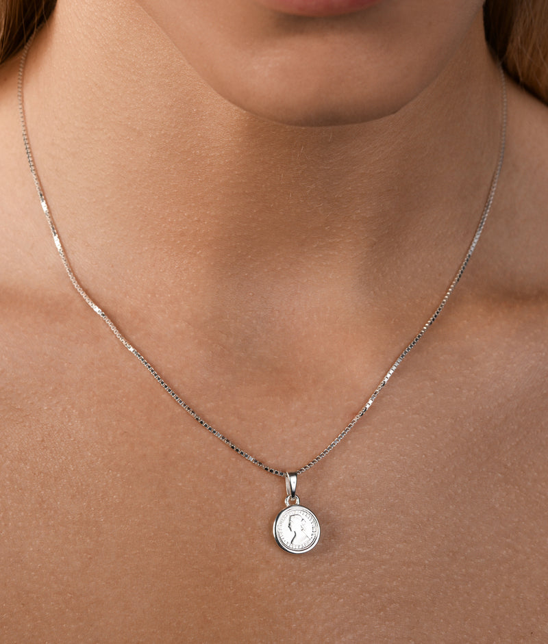Von Treskow Box Chain Necklace w/ Bezelled Nano Token - Silver | Mocha Australia