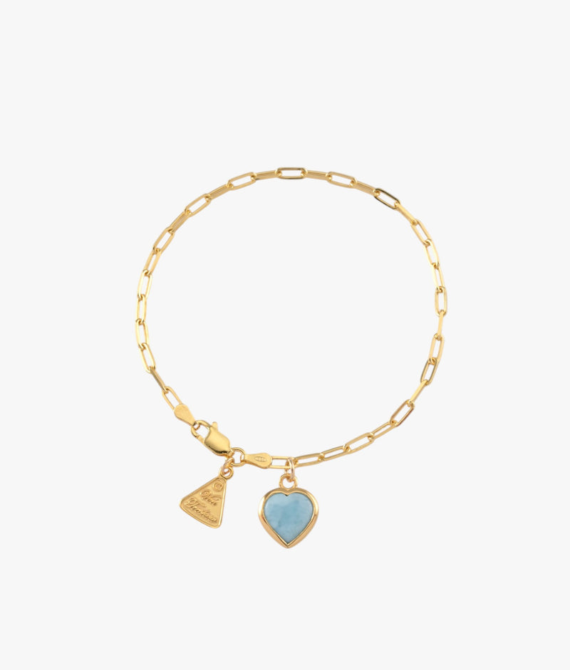 Von Treskow Clip Chain Bracelet w/ Large Larimar Heart - Gold | Mocha Australia