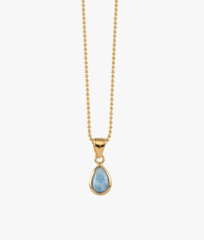 Von Treskow Fine Ball Chain Necklace w/ Pear Larimar - Gold | Mocha Australia