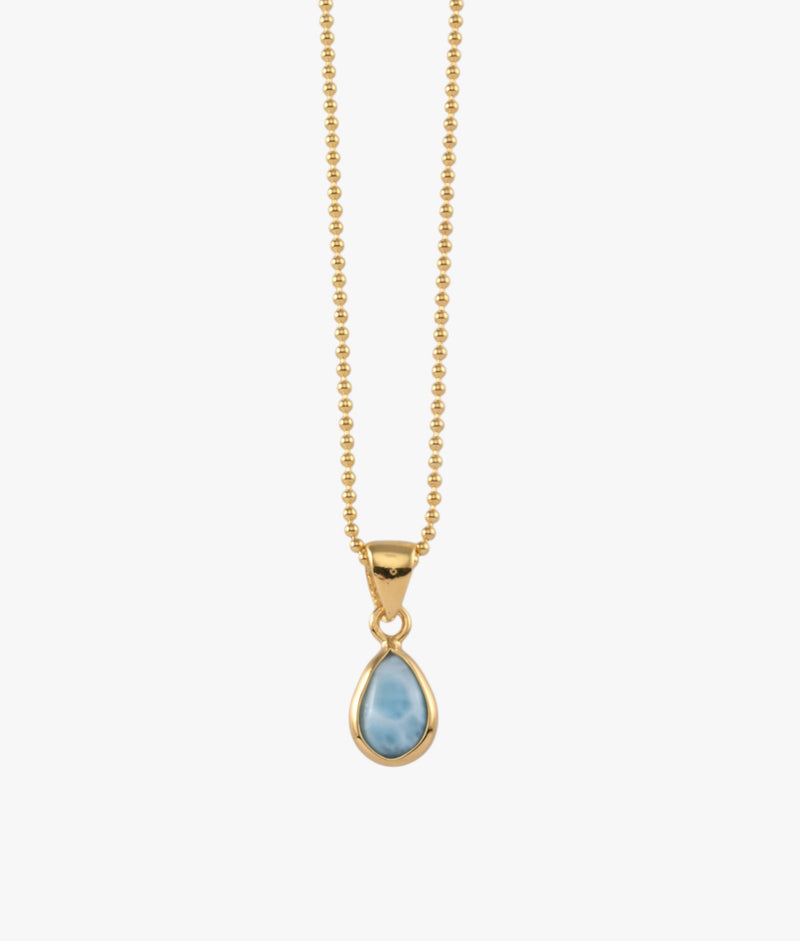 Von Treskow Fine Ball Chain Necklace w/ Pear Larimar - Gold | Mocha Australia