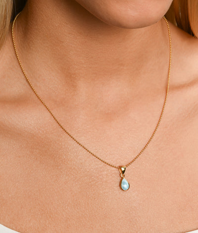Von Treskow Fine Ball Chain Necklace w/ Pear Larimar - Gold | Mocha Australia