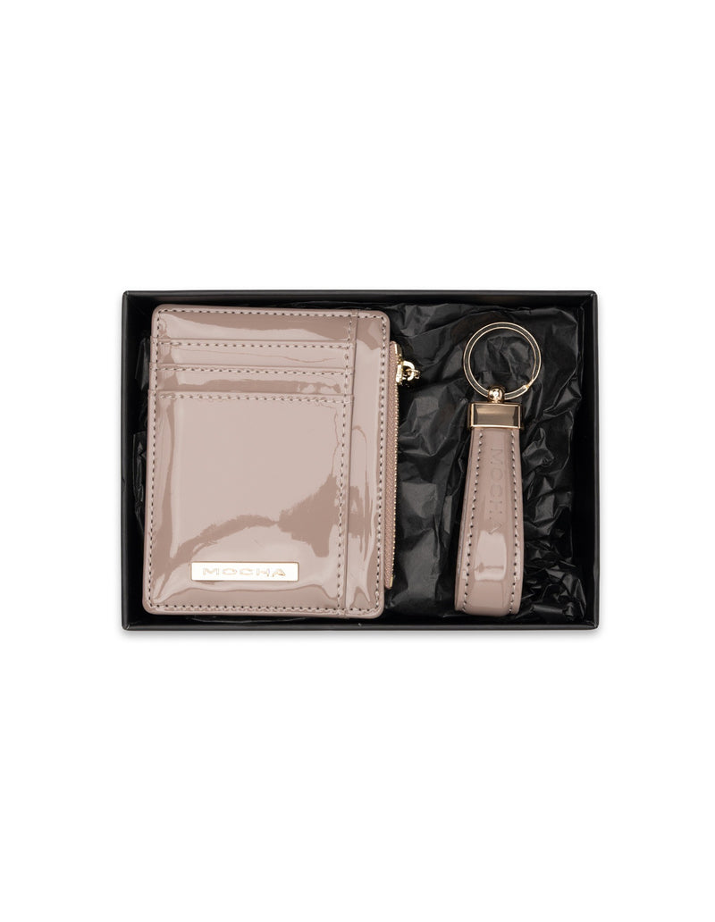 Mocha Gift Pack 2A - Willow Patent Card Holder & Keyring - Dusty Rose