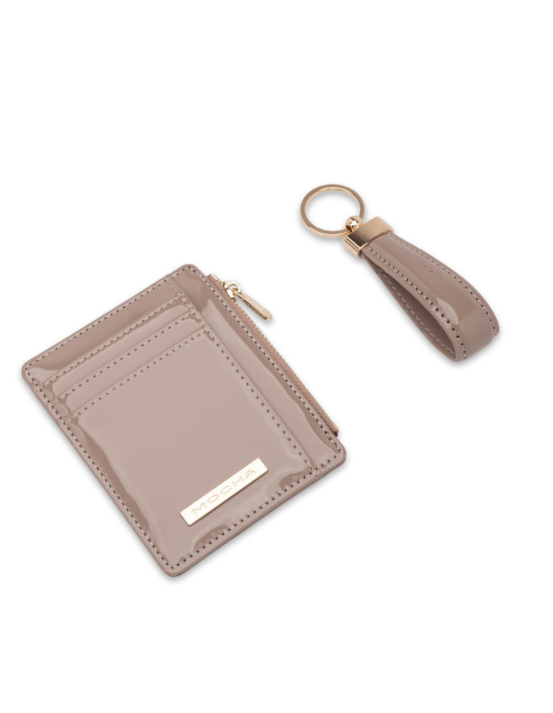 Mocha Gift Pack 2A - Willow Patent Card Holder & Keyring - Dusty Rose