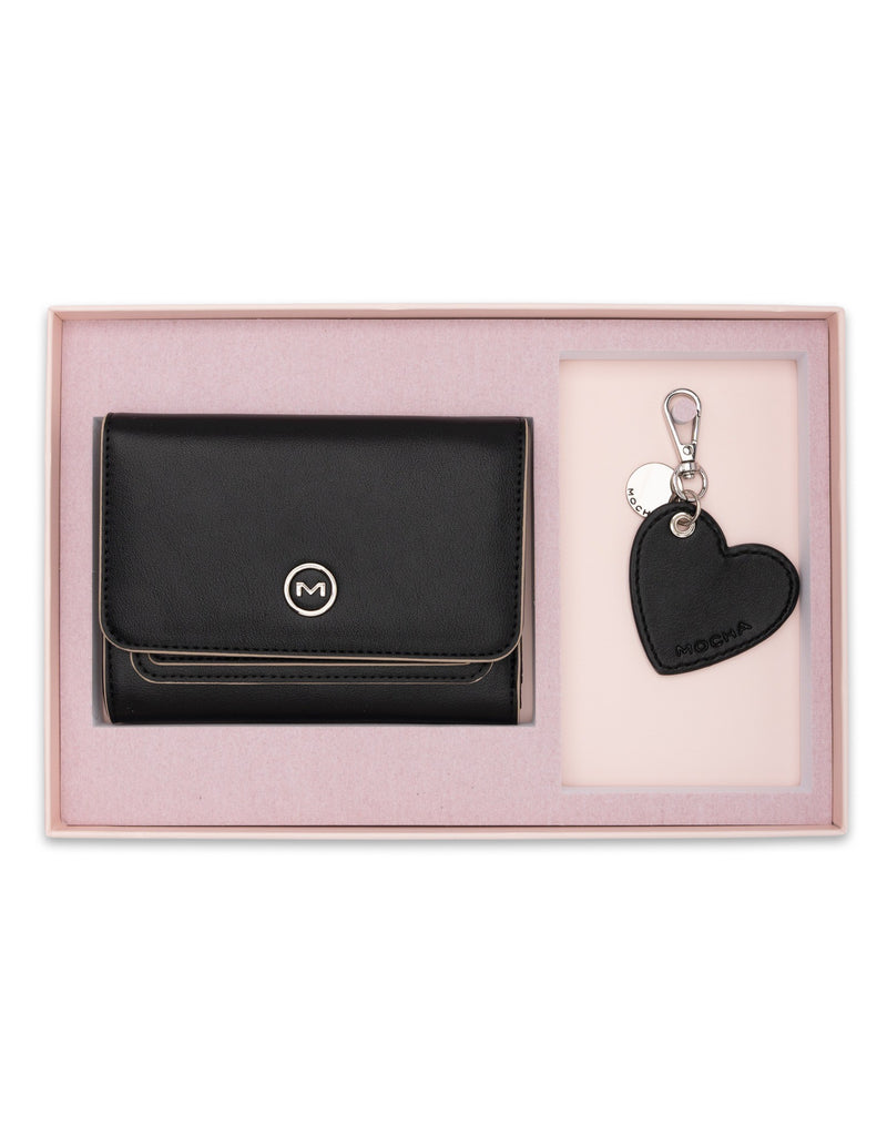 Mocha Gift Pack 3A - Madeline Wallet & Heart Keyring - Black/Black
