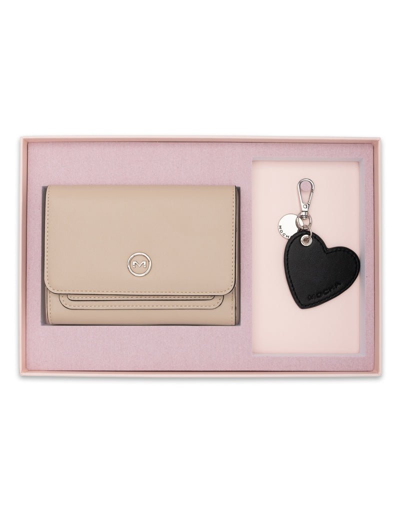 Mocha Gift Pack 3B - Madeline Wallet & Heart Keyring - Nude/Black