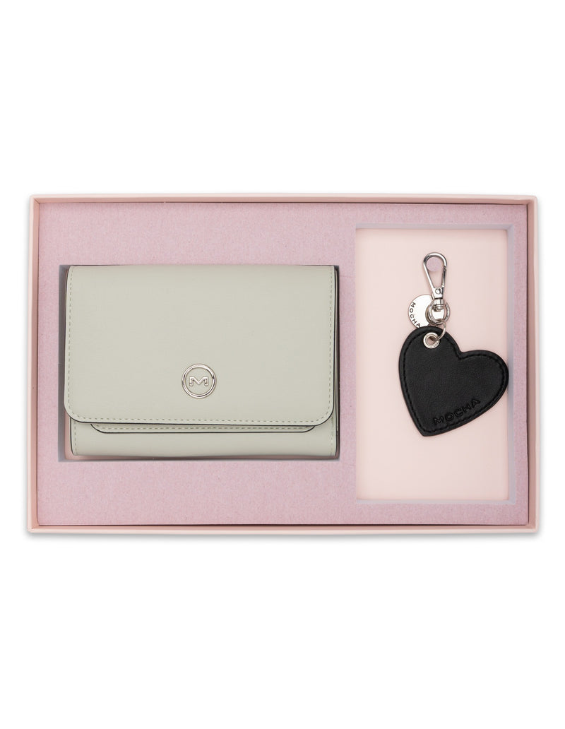 Mocha Gift Pack 3C - Madeline Wallet & Heart Keyring - Mint/Black