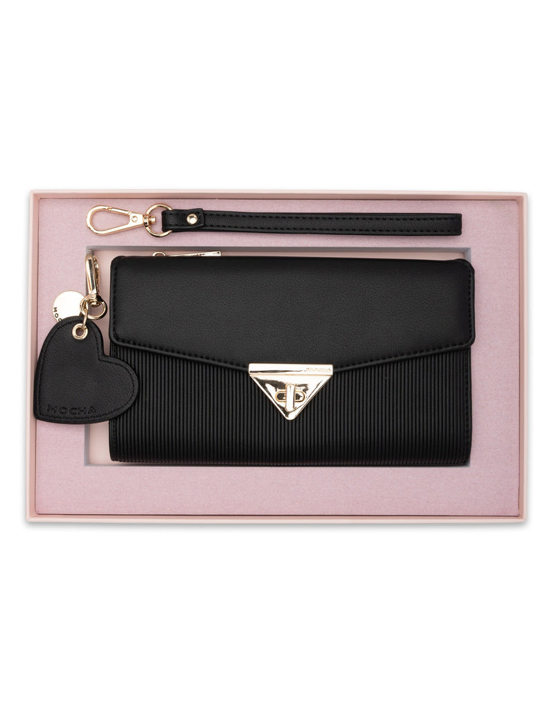 Mocha Gift Pack 4A - Penelope Wallet Clutch & Heart Keyring - Black