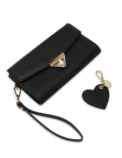 Mocha Gift Pack 4A - Penelope Wallet Clutch & Heart Keyring - Black