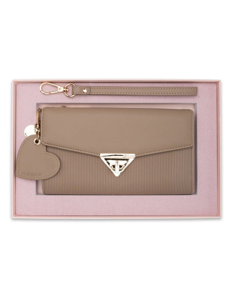 Mocha Gift Pack 4B - Penelope Wallet Clutch & Heart Keyring - Taupe
