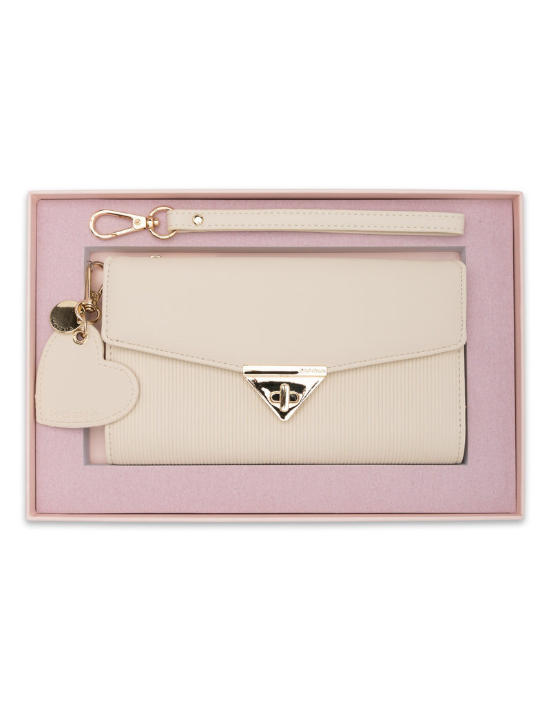 Mocha Gift Pack 4C - Penelope Wallet Clutch & Heart Keyring - Cream