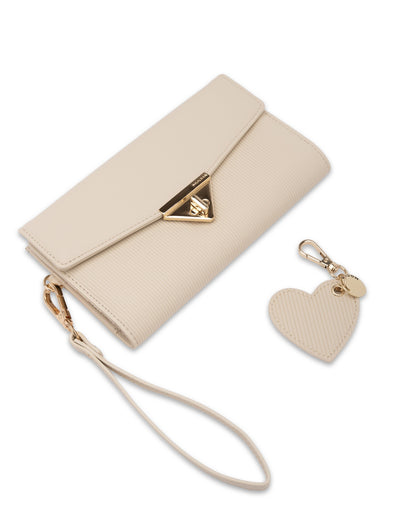 Mocha Gift Pack 4C - Penelope Wallet Clutch & Heart Keyring - Cream