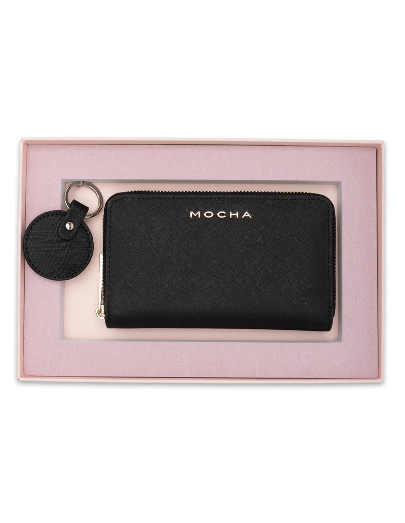 Mocha Gift Pack 5A - Kristin Leather Wallet & Keyring - Black