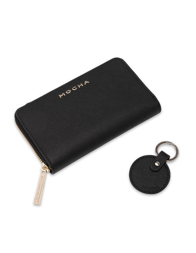 Mocha Gift Pack 5A - Kristin Leather Wallet & Keyring - Black