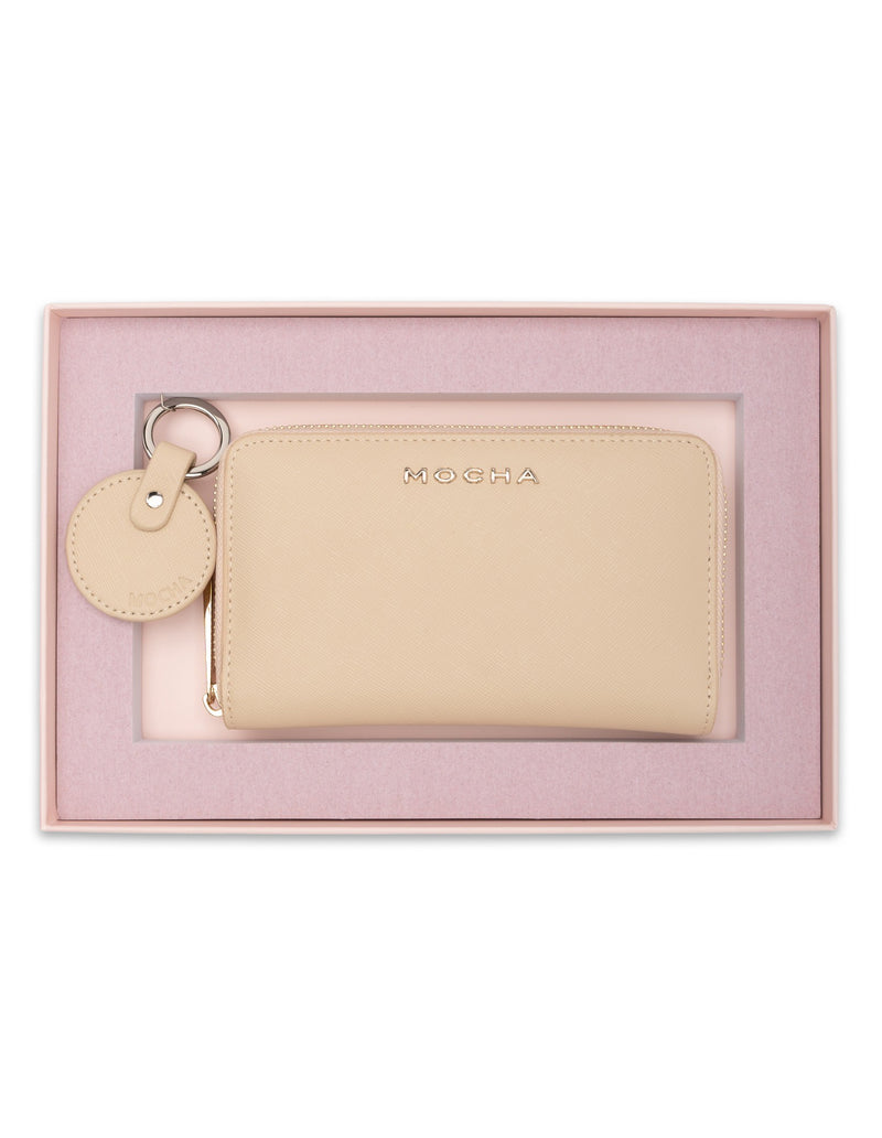 Mocha Gift Pack 5B - Kristin Leather Wallet & Keyring - Cream